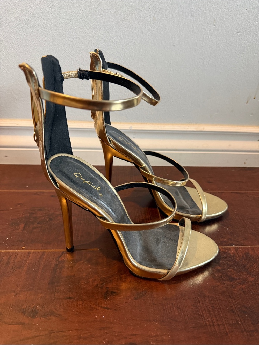 Qupid Gold Metallic Strappy Stiletto Sandals